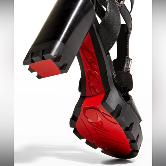 Christian Louboutin Belted T-Strap Lug Leather Sandals - Picture 7 of 11